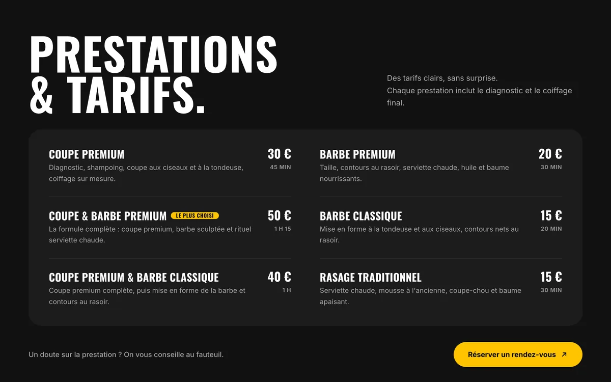 Prestations et tarifs — Barber Shop