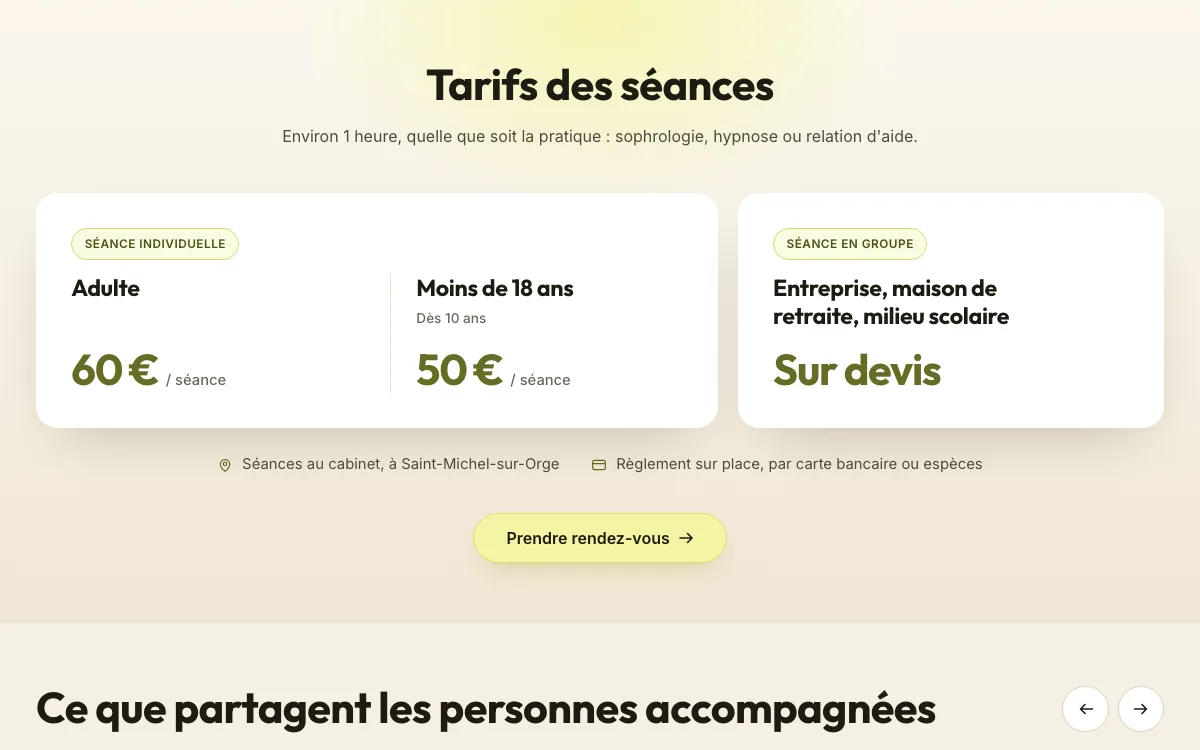 Tarifs des séances — Sylvie Vialle
